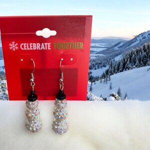 Celebrate Together 2 3/8" Silver Tone/White/Black Sparkling Snowman Earrings-NWT